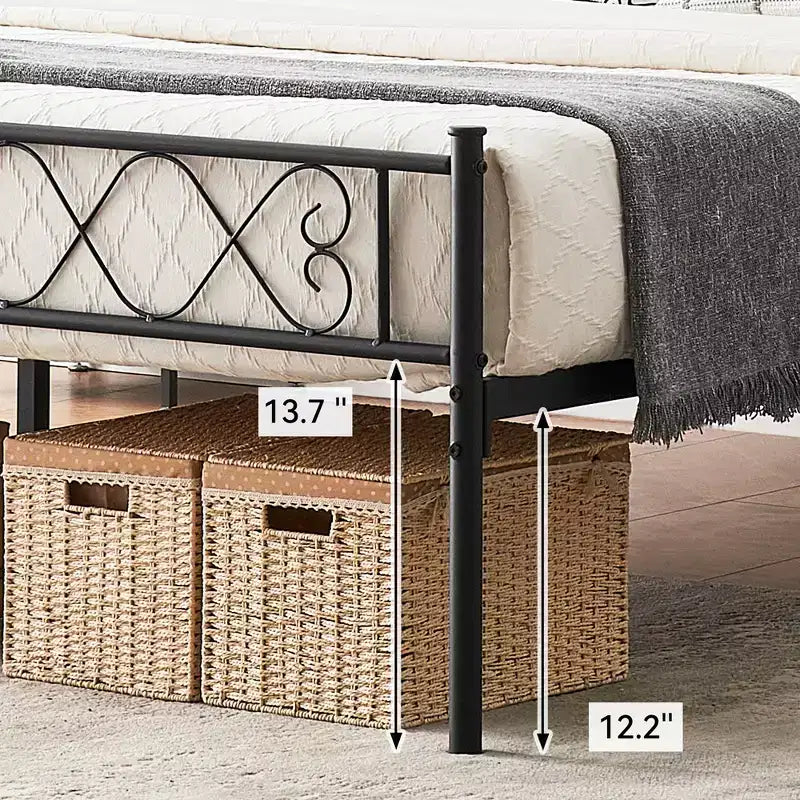 Metal Twin Platform Bed Frame with Headboard & Footboard – No Box Spring, Pink