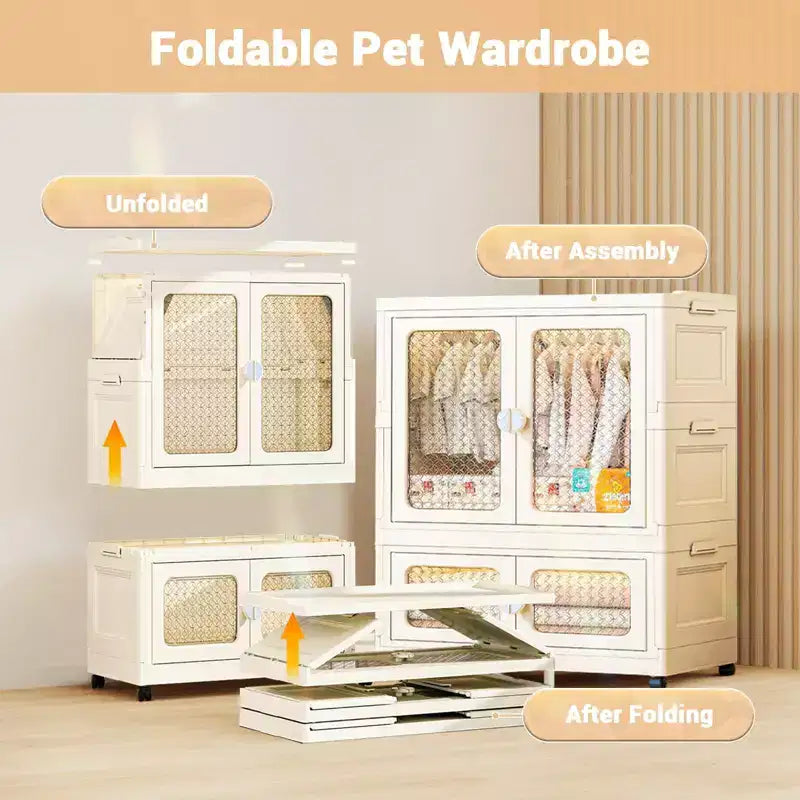 2-Tier Storage Wardrobe with Transparent Doors & Rolling Bins – Collapsible