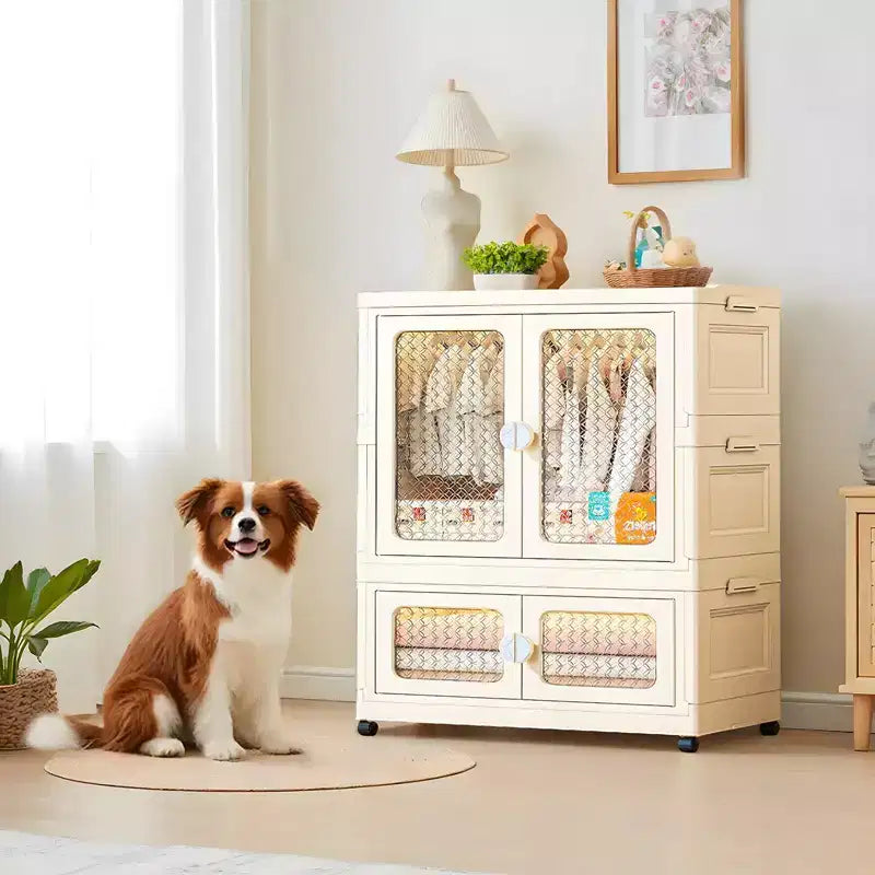 2-Tier Storage Wardrobe with Transparent Doors & Rolling Bins – Collapsible